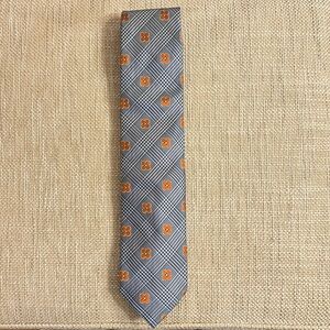 Peter Millar 100% Silk Hand Folded Tie Like New Navy Plaid/Orange
